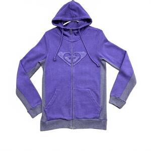 Vintage Roxy Purple Zip Up Hoodie Women's Full Zip Heart Logo Y2K Surf Skate
